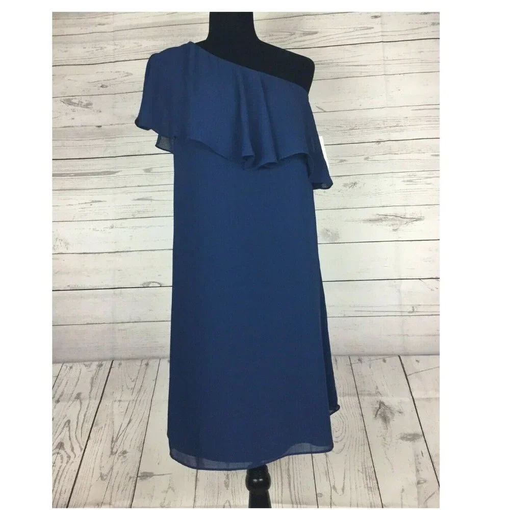 CECE Women's Tunic Dress One Shoulder Navy Blue Size: 8 - Picture 7 of 8